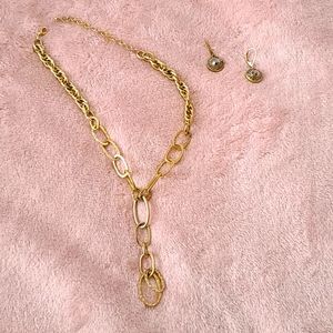 Gold Linked Necklace W/ Black onyx Earrings